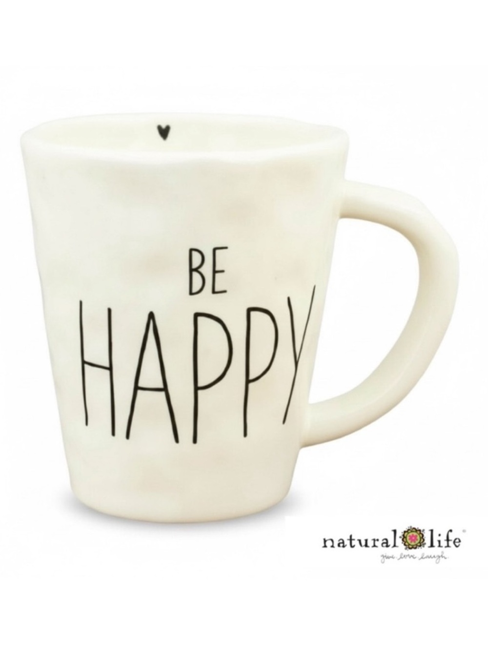 Natural Life Be Happy Ceramic Mug 10 oz Cottagecore Boho Gift NWT